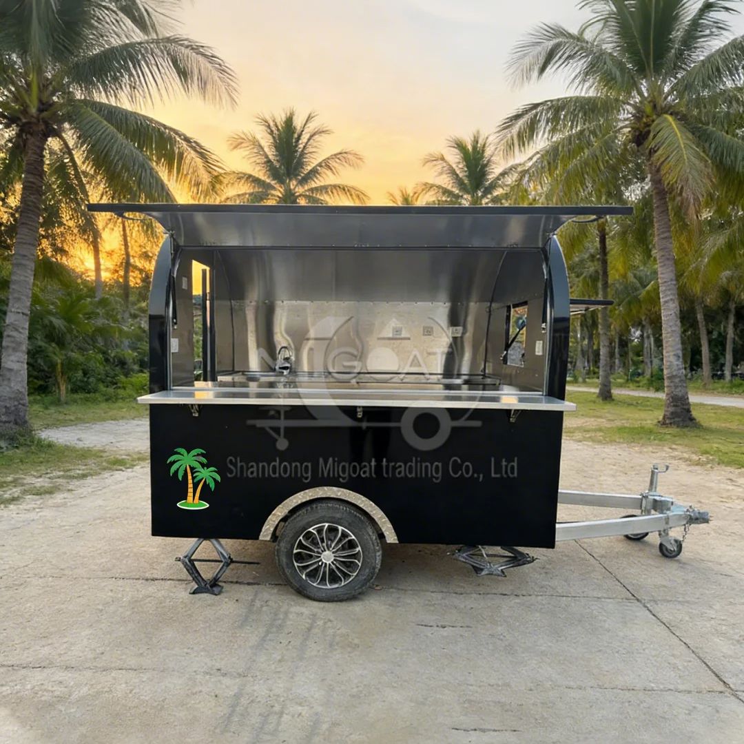 Street Food Snacks - Black round Mobile Food Cart with