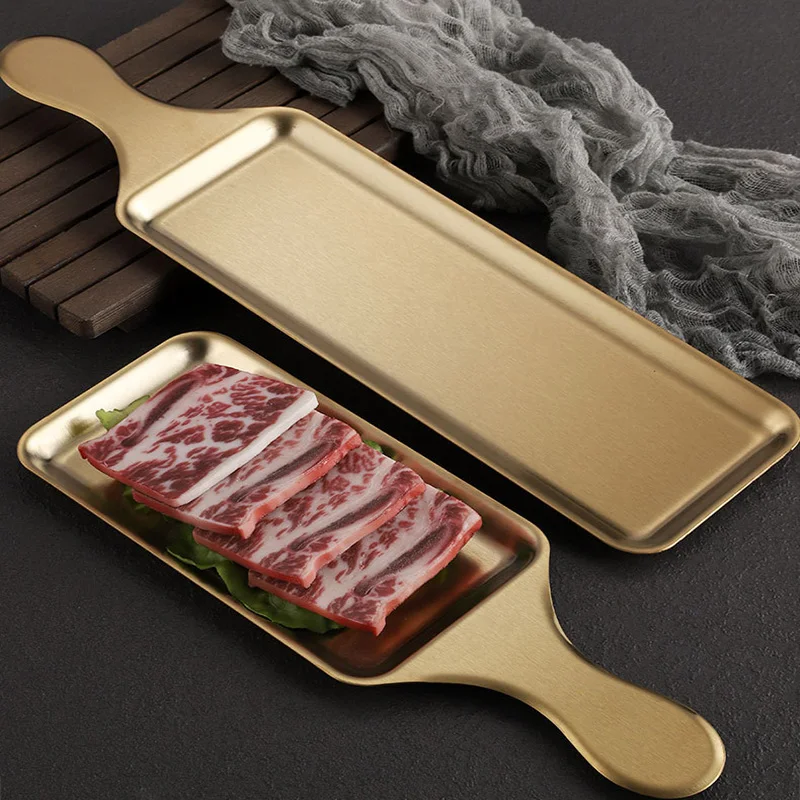 Korean Food Snacks - 304 Stainless Steel Rectangular Plate, Western